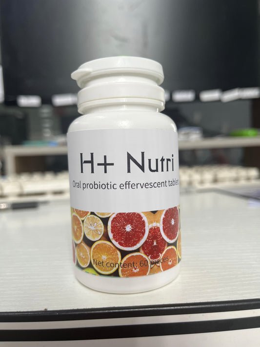 H+ Nutri Oral probiotic effervescent tablets 4-in-1 Daily Vitals for Wellness - Electrolytes, Immunity, Antioxidants and Probiotics. Vitamin C 1000 mg, Sodium 200 mg, Potassium 100 mg, Vitamin D3, B12 and More.