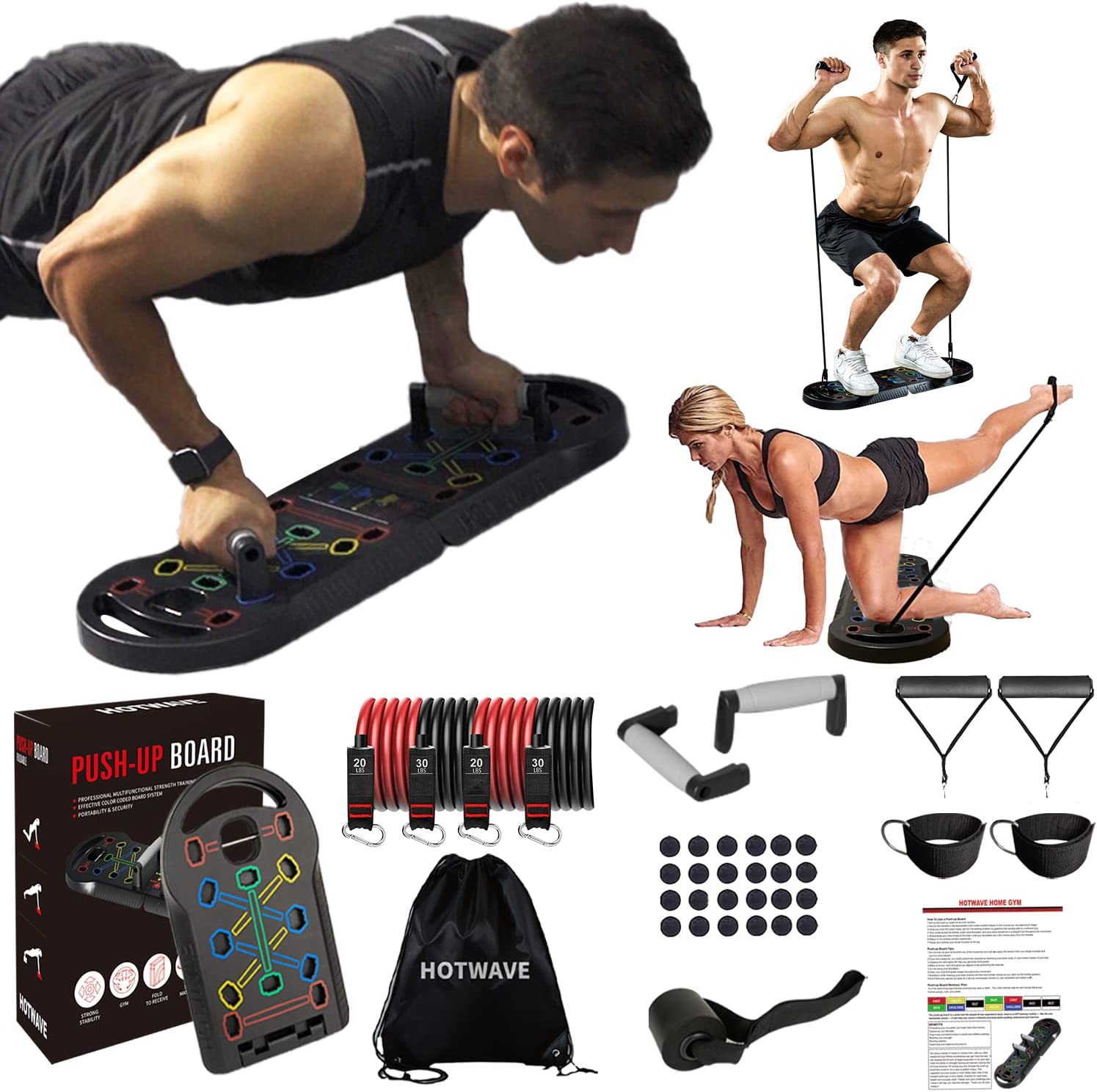 HOTWAVE Push Up Board &Blance Planks, Foldable 14 in 1 Push Up Bar at Home  Gym, Pushups Handles for Floor,Core Strength Stability Workout Equipment